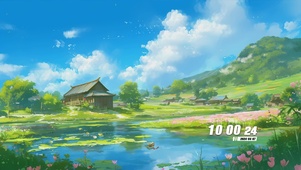 蓝天白云花草树木景色