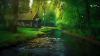 治愈护眼森林溪边小屋清晨