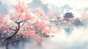 樱花湖边