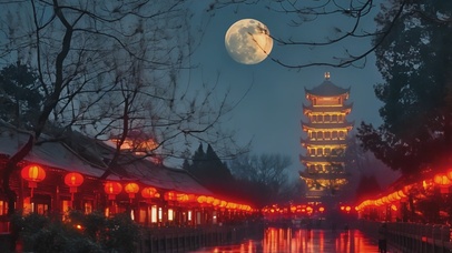 4k中秋节公园夜空月亮