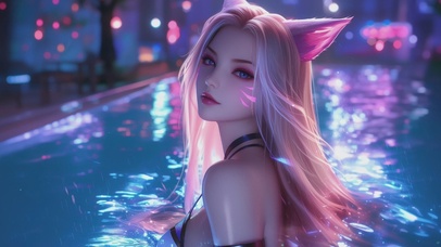 可爱泳池猫耳女孩阿狸