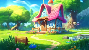 温馨插画阳光树林小屋