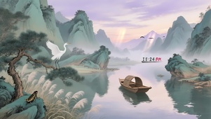 青山湖泊孤帆