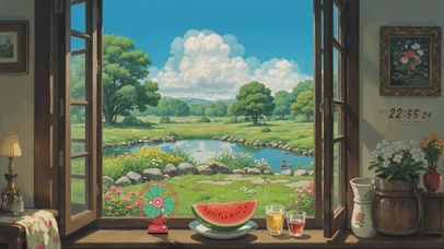 窗边夏日田园治愈景