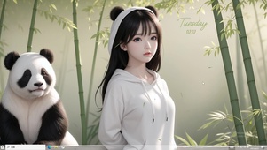 4k竹林可爱美少女与大熊猫