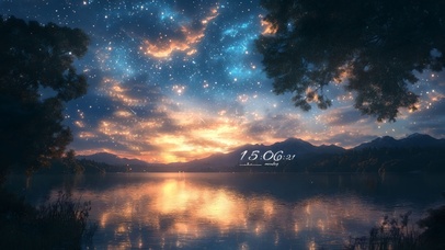 唯美夕阳星空湖畔