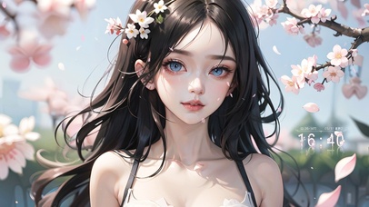 唯美户外樱花飞舞少女