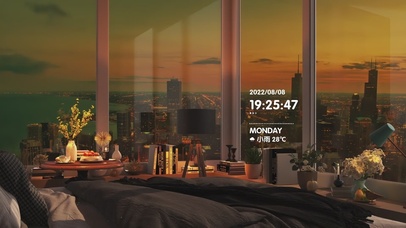 唯美治愈城市夕阳房间