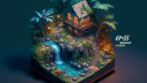4k治愈唯美河流小屋