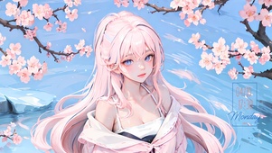 樱花湖水少女