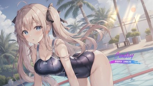 可爱泳池少女