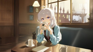 午后喝咖啡少女