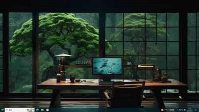 护眼主题 书房观雨