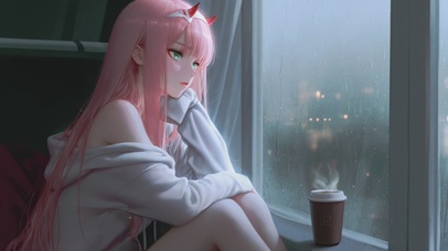 窗户边可爱女孩零二