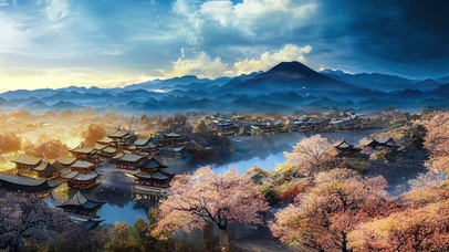 4K唯美治愈古风樱花江南古镇