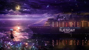 4k 夜空下紫色的海