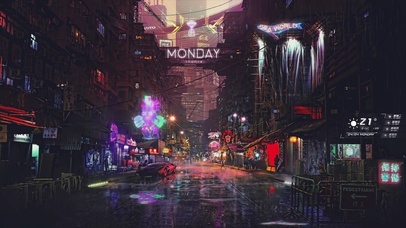 4k赛博朋克街道雨