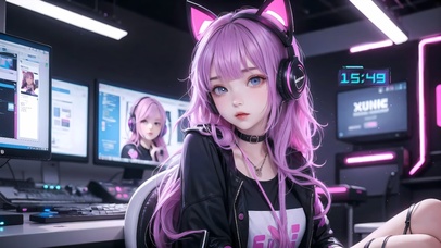 4k紫发电竞女孩