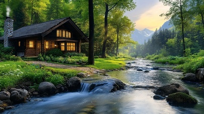 山林溪边小屋