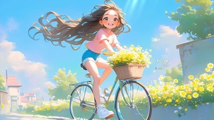 单车鲜花女孩