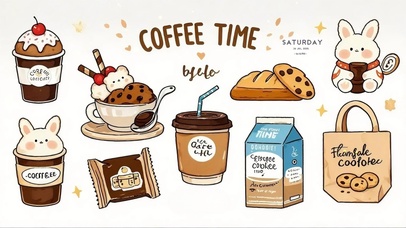咖啡时光手绘插画
