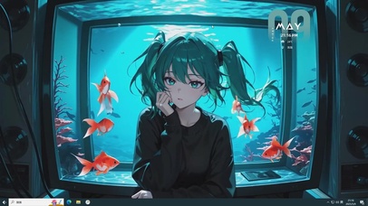 鱼缸前的初音