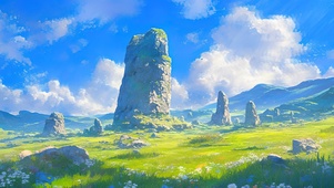 绿色护眼柱状岩山坡