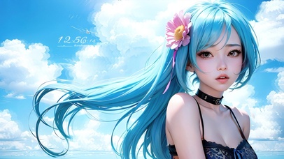 4K海边蓝发少女