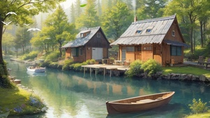 河边小屋小船