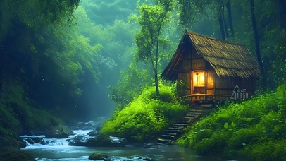 森林河流小屋