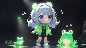 雨天青蛙和小女孩