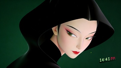 东方意境！黑衣女