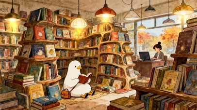 鸭鸭的秋日书店阅读时光