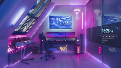 4k赛博科技霓虹电脑房间