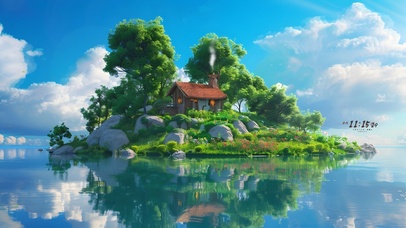 4K清新湖水小岛