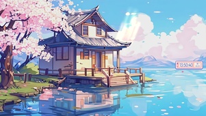宫崎骏风格海边小屋