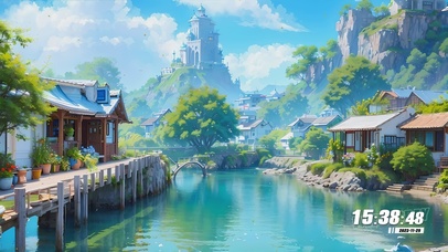 护眼蓝天白云河流景色