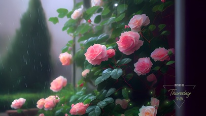 唯美雨中粉色花朵