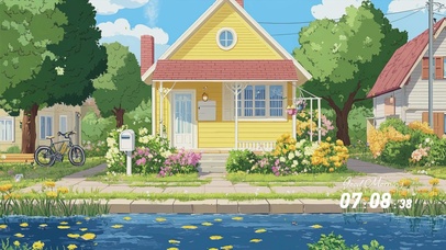 蓝天白云树木房屋