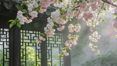 清新古风护眼庭院花枝