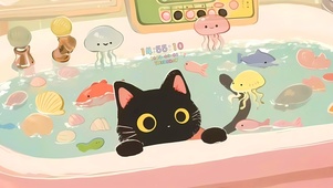 浴缸可爱黑喵