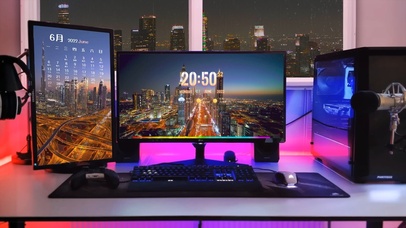 4K都市夜景电脑房间