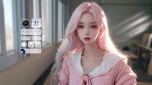唯美治愈粉发女孩