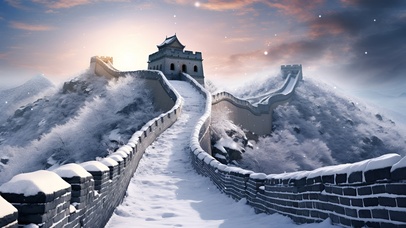 日出长城雪景