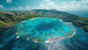 唯美治愈海岛蓝色火山湖