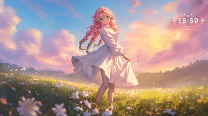 唯美草原雏菊少女