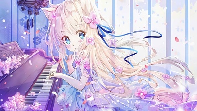 壁纸封面图弹钢琴的少女二次元日漫锁屏小猫女唯美樱花可爱鼠标拖尾