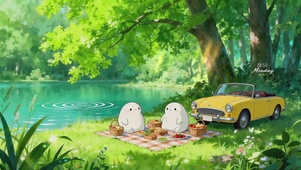 清新湖边野餐