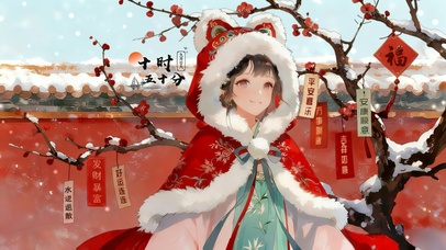 红梅宫墙祈愿少女