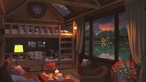 雨天湖边小屋